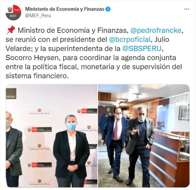 Julio Velarde , Pedro Francke  y Socorro Heysen se reunieron esta mañana para tratar la política fiscal y monetaria. Foto: caltura Twitter MEF