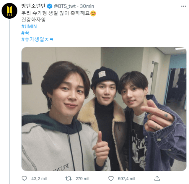 BTS Suga, Jimin y Jungkook