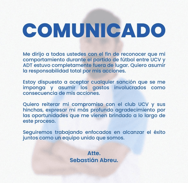 Comunicado de Sebastián Abreu. Foto: Twitter. 