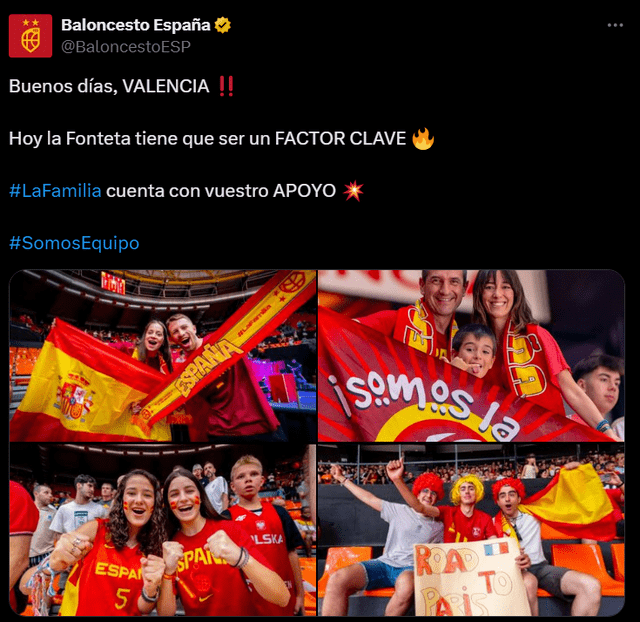 España espera recibir el ferviente apoyo de su público en Valencia. Foto: Baloncesto España   