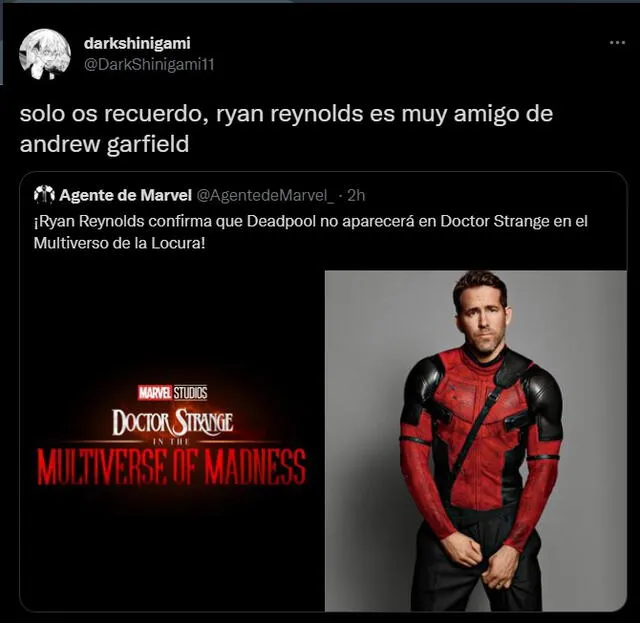 Fans de Ryan Reynolds creen que miente sobre su supuesto cameo en Doctor Strange 2. Foto: captura de Twitter