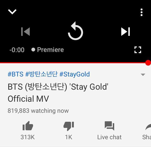 BTS premiere en YouTube de "Stay Gold". Captura.