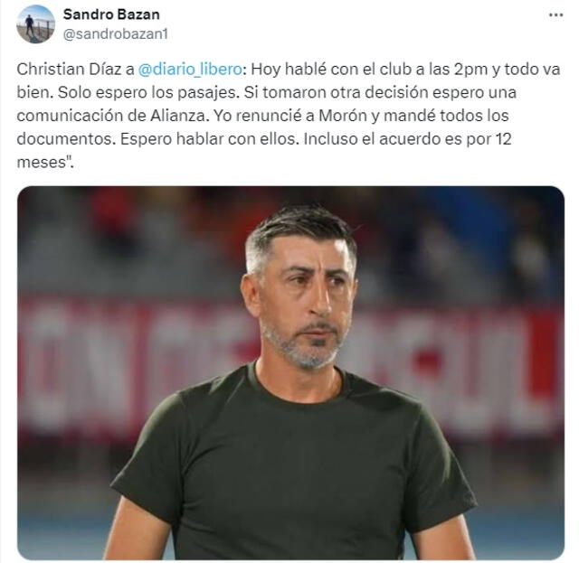 Crisitian Díaz había arreglado con Alianza Lima por una año. Foto: captura de Sandro Bazán/X   