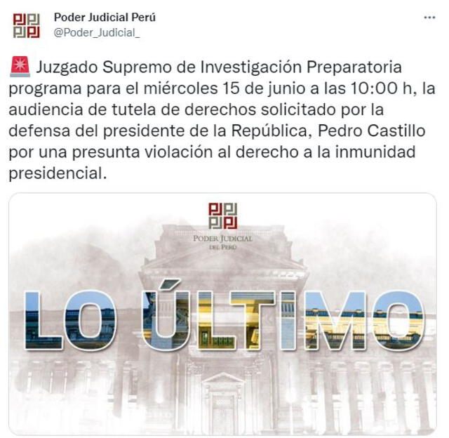 Poder Judicial sobre pedido de Pedro Castillo.