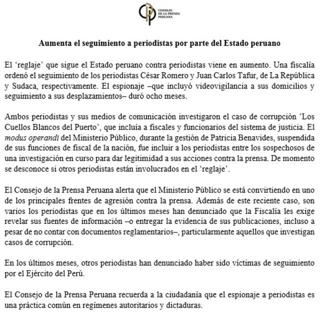 CPP afirmó que ataque a la prensa continúa en aumento. Foto: CPP   