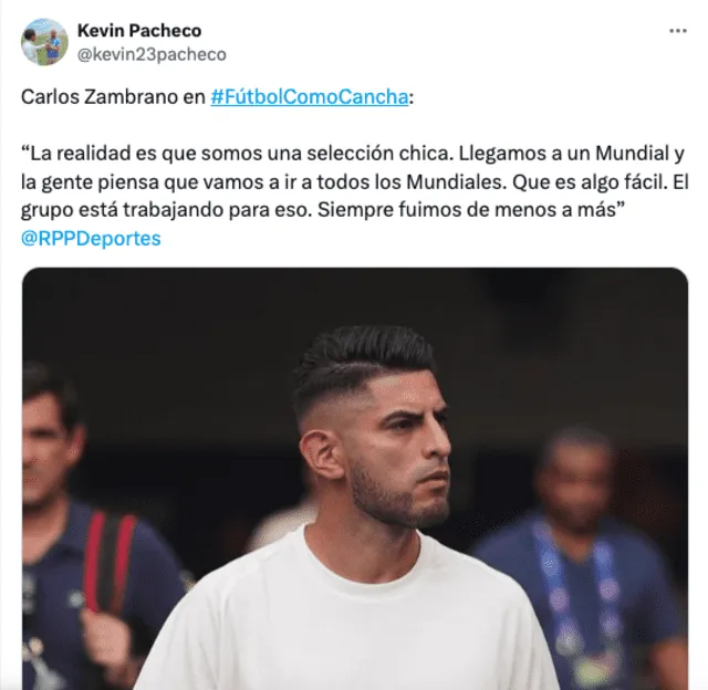 Declaraciones de Carlos Zambrano tras eliminación de Perú. Foto: Twitter   