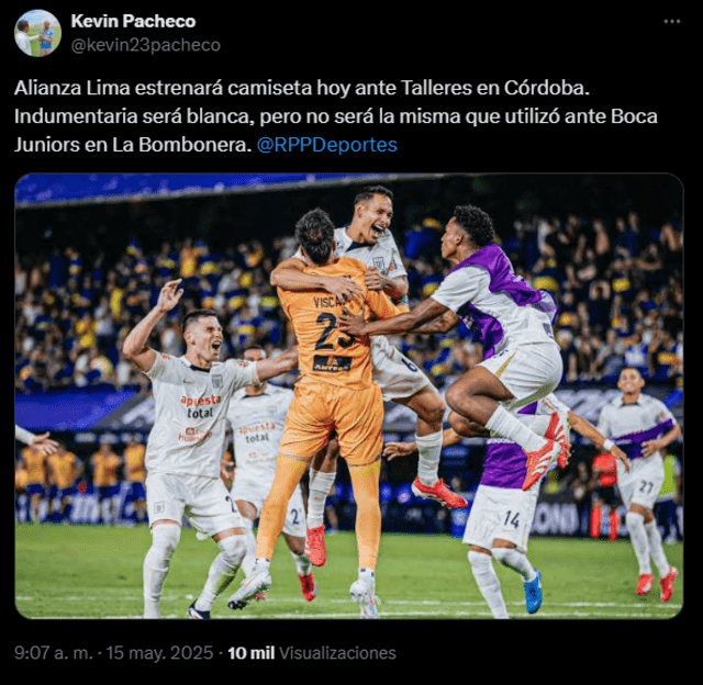 Alianza Lima usará camiseta blanca ante Talleres. Foto: captura de pantalla de Kevin Pacheco Alianza Lima usará camiseta blanca ante Talleres. Foto: captura de pantalla de Kevin Pacheco