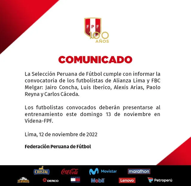 Comunicado selección peruana