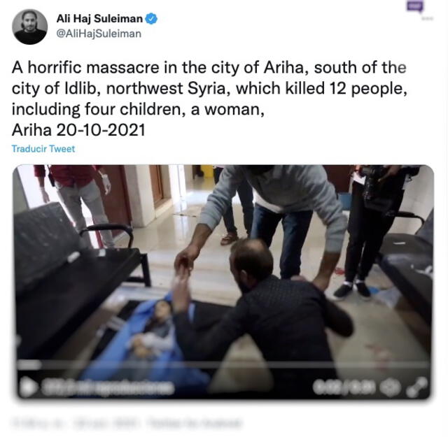 Tuit publicado por el fotógrafo Ali Haj Suleiman en 22 de octubre de 2021. Se muestra el mismo video compartido en redes sociales en enero de 2022. Fuente: @AliHajSuleiman, Twitter.