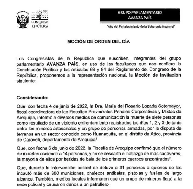 Avanza País presenta moción para citar con urgencia al ministro del Interior. Foto: Captura