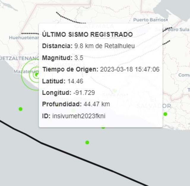  Último temblor de hoy en Guatemala. Foto: Insivumeh   