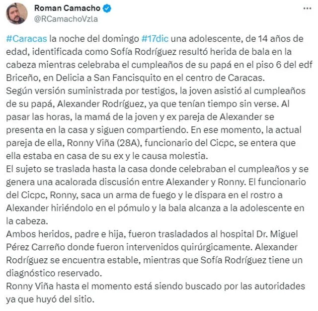 Información del periodista Roman Camacho sobre el hecho. Foto: X 