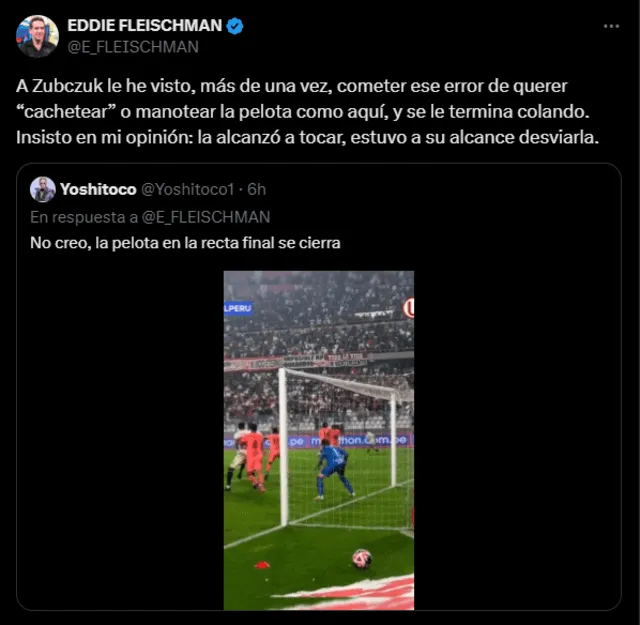 Comentario de Eddie Fleischman sobre el gol de Universitario al último minuto. Foto: captura de X   