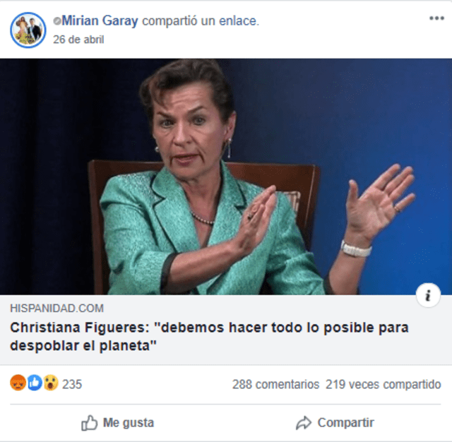 Publicación de abril sobre Christiana Figueres fue compartida más de 200 veces.