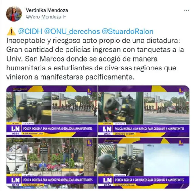 Verónika Mendoza se pronunció a través de su cuenta de Twitter