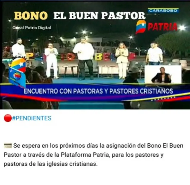 Anuncio del Bono El Buen Pastor de marzo 2024. Foto: Canal Patria Digital   