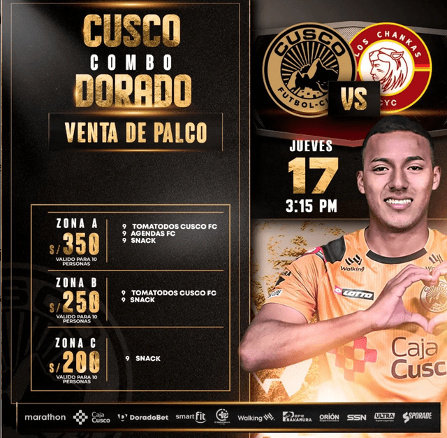  Cusco FC presenta comboas para la venta de entradas en palco. Foto: Cusco FC/Instagram   