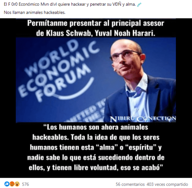 La publicación sobre las supuestas intenciones del Foro Económico Mundial ha generado más de 1.000 interacciones desde que fue compartida el 8 de mayo. Fuente: Captura LR, Facebook.