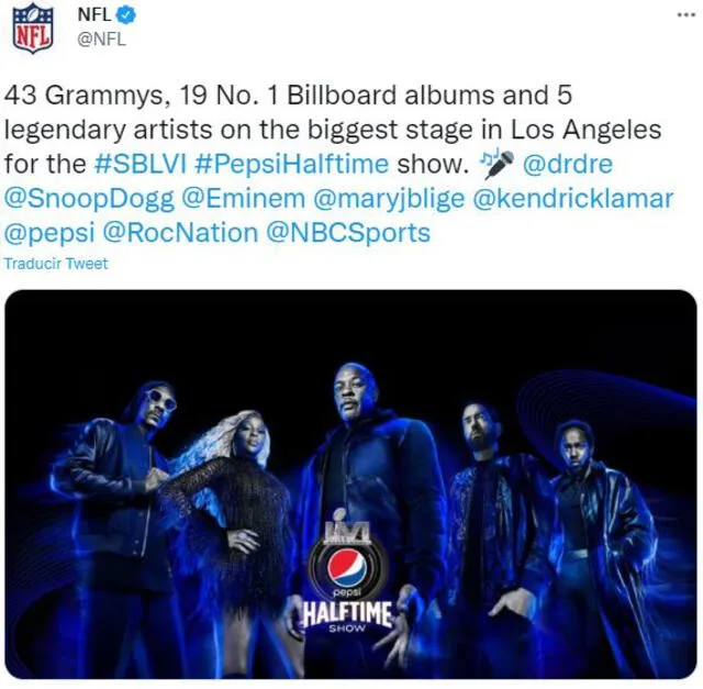 La NFL anunció a los artistas que estarán en el show de medio tiempo del próximo Super Bowl.