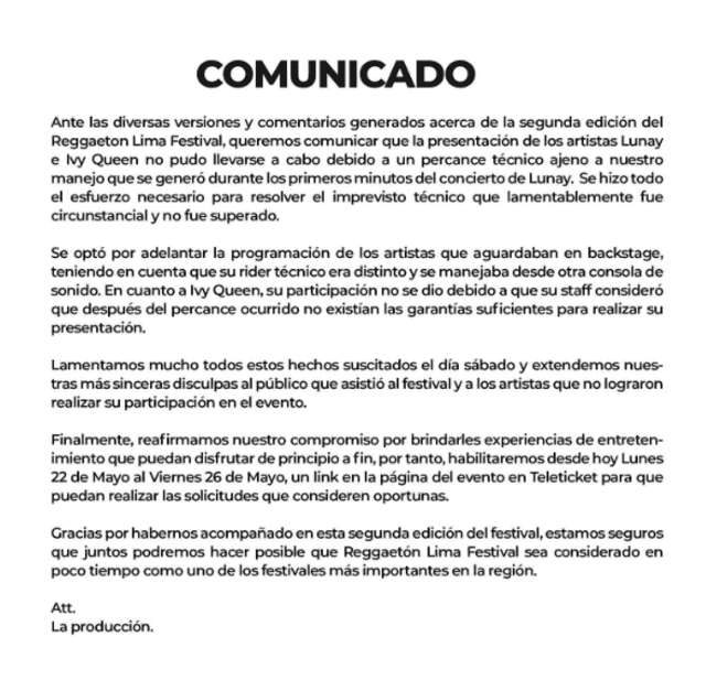 Reggaeton Lima Festival: organización lanza comunicado. Foto: Instagram   