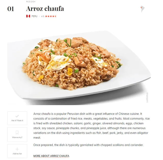  La entrada del arroz chaufa en el ranking de Taste Atlas. Foto: Taste Atlas   