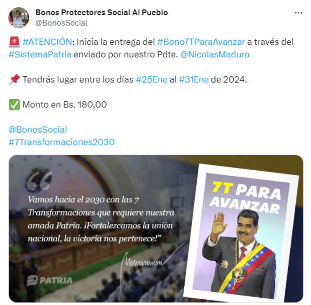 Bono 7T Para Avanzar, enero 2024: accede a subsidio en 5 simples pasos mediante Patria | segundo bono venezuela | bono patria | segundo bono especial patria | qué bono está cayendo en Patria