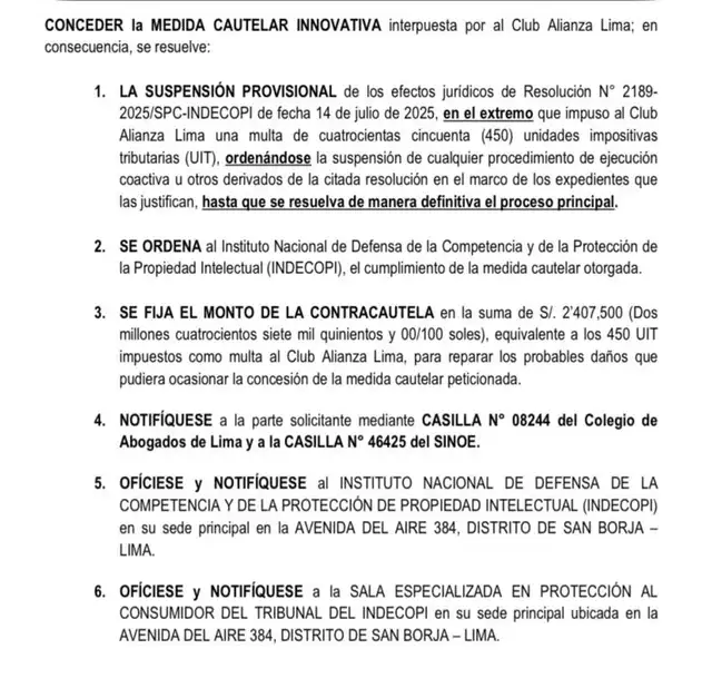 Resolución del Poder Judicial. Foto: Fútbol Como Cancha Resolución del Poder Judicial. Foto: Fútbol Como Cancha