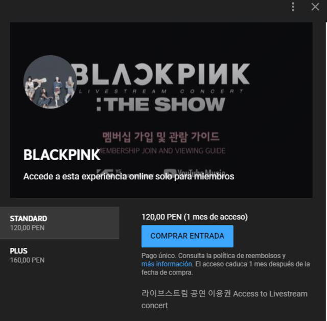 Precios en Perú para BLACKPINK The show. Foto: captura YouTube
