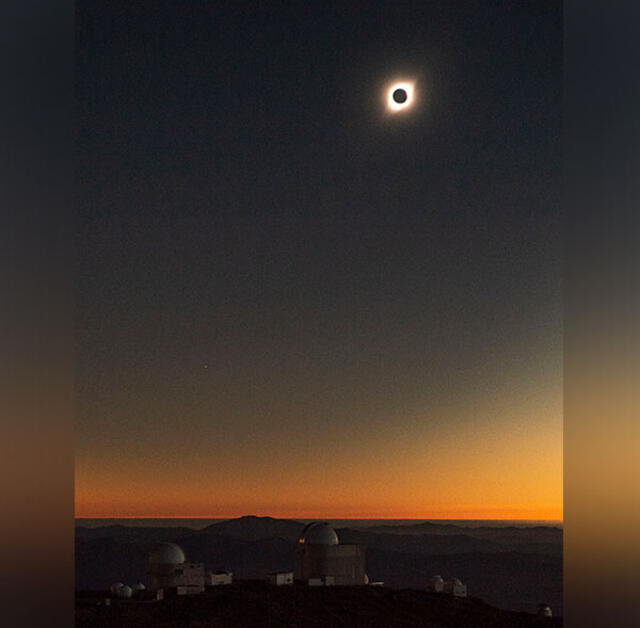 Eclipse solar visto desde el Observatorio Europeo del Sur en Chile. Foto: AFP.