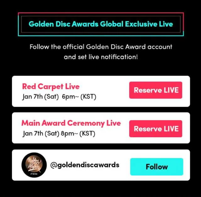 Golden Disc Awards 2023: live stream en TikTok. Foto: GDA