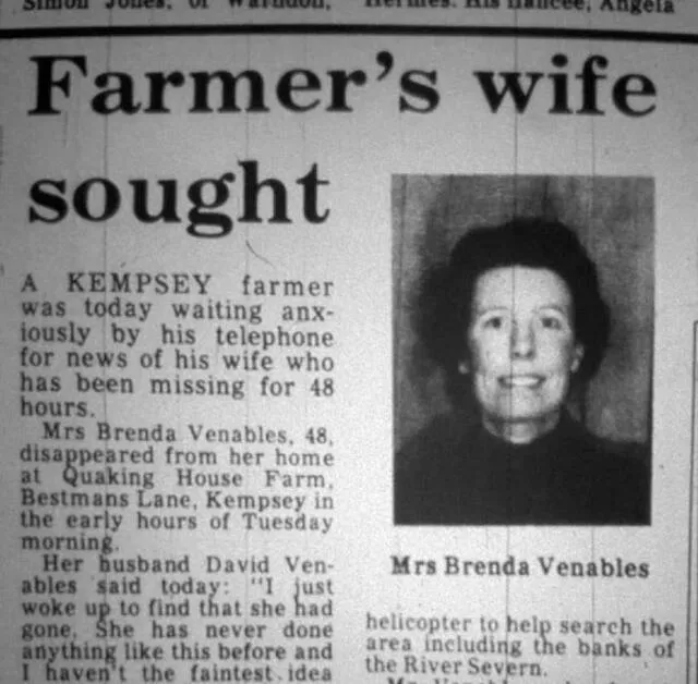 Noticia de la desaparición de Brenda Venables, en 1982. Foto: Worcester News.