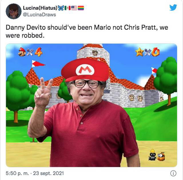 Para algunos fans, Danny Devito dio dar vida a Mario en próxima película animada de Nintendo.  Foto: Twitter