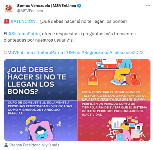 Consulta aquí qué es lo que debes hacer si no te llegan los bonos de la Patria. Foto: Somos Venezuela/Twitter