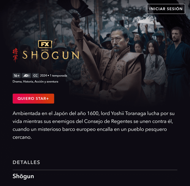  'Shogun' en Star Plus. Foto: captura Star Plus   