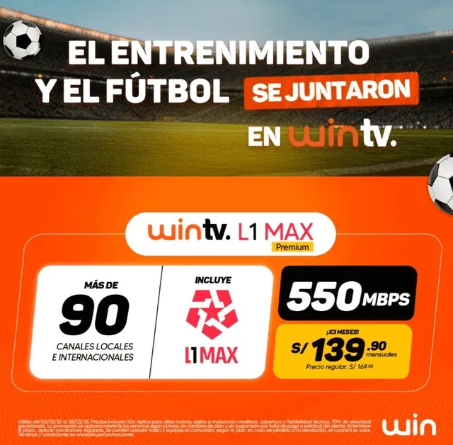  Win TV anuncia promoción para acceder a L1 Max. Foto: Difusión.   