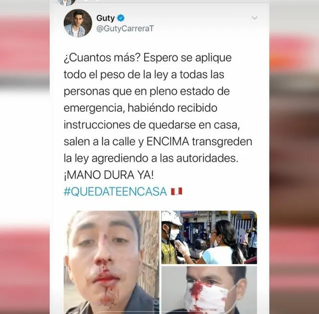 Guty Carrera se pronuncia en Twitter.