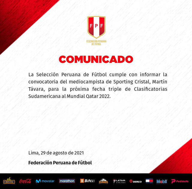 Mensaje de la Federación Peruana de Fútbol. Foto: Selección peruana