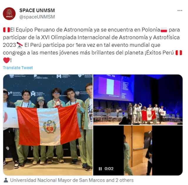  Perú estará presente en la XVI Olimpiada Internacional de Astronomía y Astrofísica 2023. Foto: Captura de Twitter de Space UNMSM   