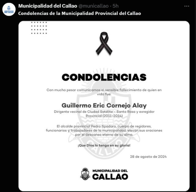  Condolencias Municipalidad del Callao.   