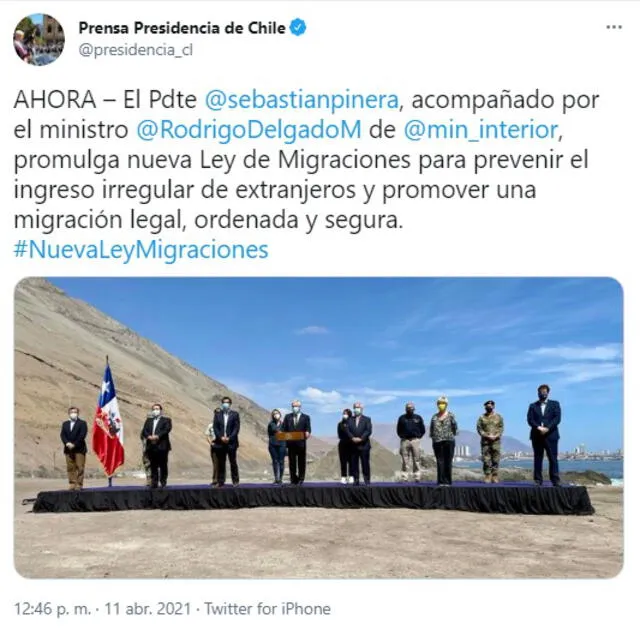 Piñera estuvo acompañado en Chile por varias autoridades al momento de la promulgación de esta polémica ley. Foto: captura de Twitter