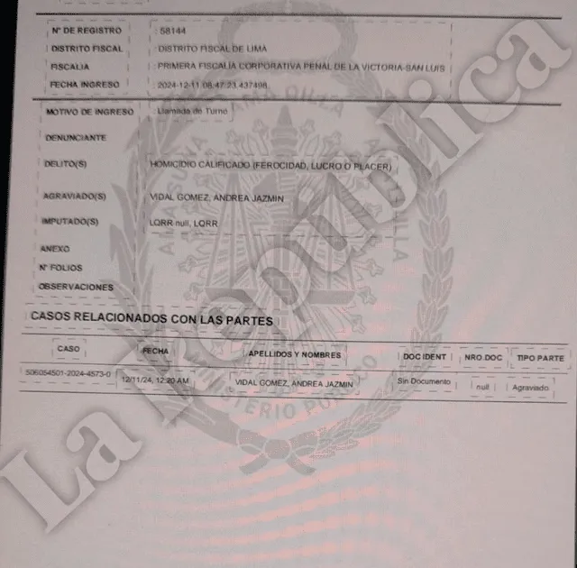 Documento de Fiscalía. Foto: LR   