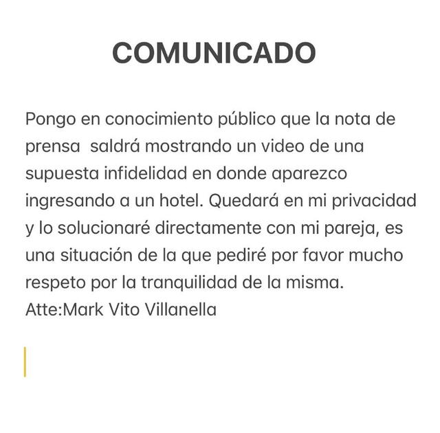 Comunicado de Mark Vito.   