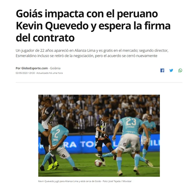 Kevin Quevedo posible fichaje de Goiás de Brasil | Alianza Lima | Fichajes 2020