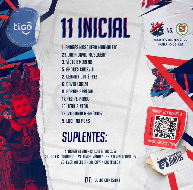 Formación confirmada de Independiente de Medellín para la Liga Betplay.