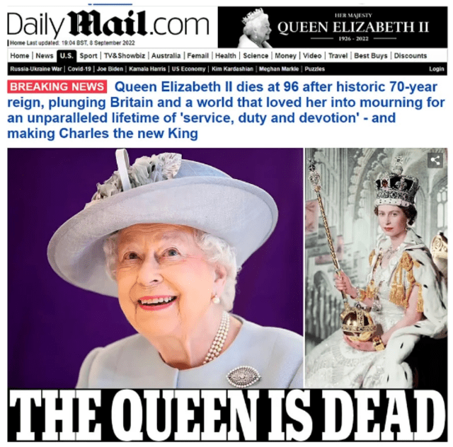 La reina Isabel II falleció después de 70 años en el trono. Foto: Daily Mail