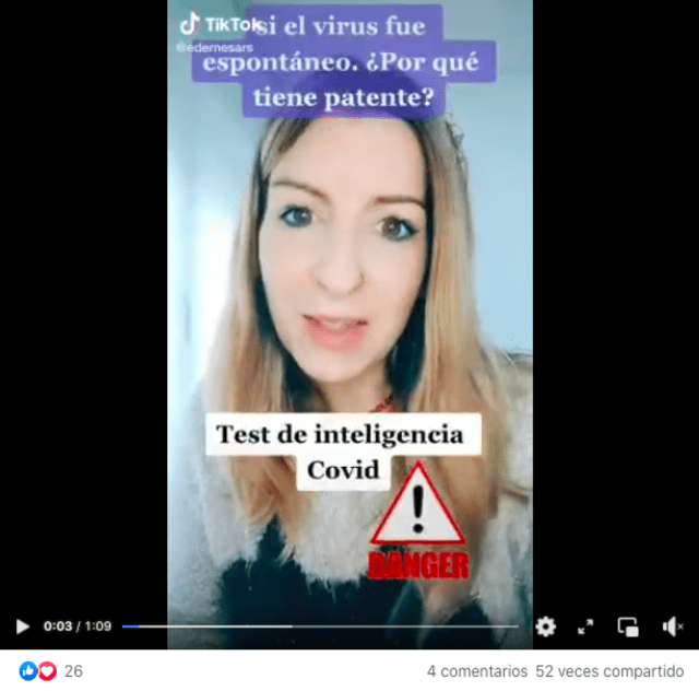 Clip compartido en la red social Facebook fue originalmente publicado en Tik Tok. Fuente: Captura LR, Facebook.