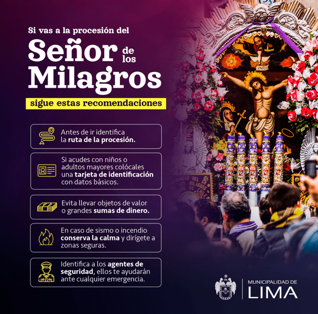 Recomendaciones de la MML para la procesión del Señor de los Milagros. Foto: Facebook/MML
