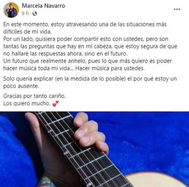 Marcela Navarro se pronuncia en redes sociales. Foto: Marcela Navarro/ Facebook