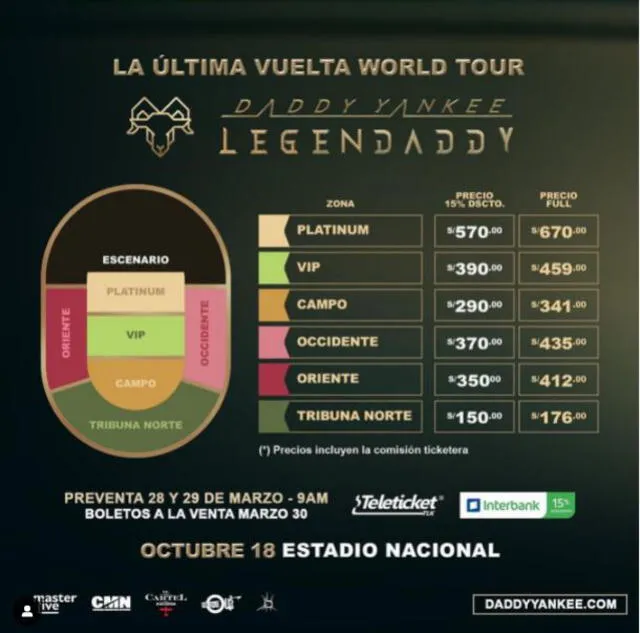 Daddy Yankee se presentará por última vez en Lima el próximo 18 de octubre.