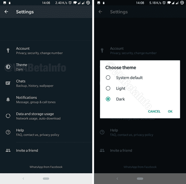 Modo oscuro en WhatsApp.